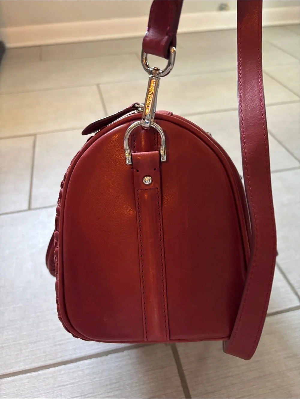 Brighton Ferrara VEREDA Red Woven Leather Satchel Bag Handbag